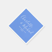 Serviette En Papier Bleu Barbeau Élégant Écriture Moderne Mariage (Coin)