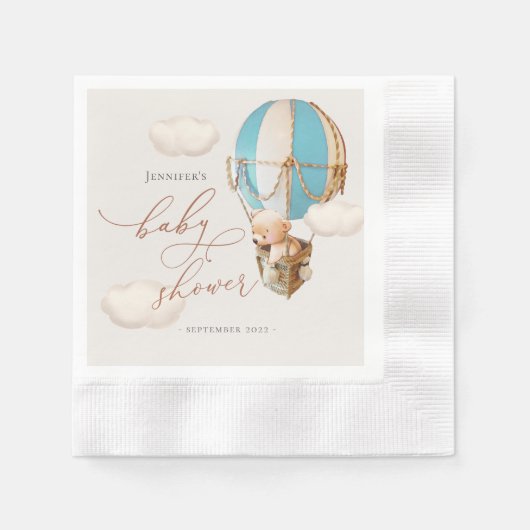 Serviette En Papier Bleu Bear Balloon Baby shower Garçon Papier servie (Devant)