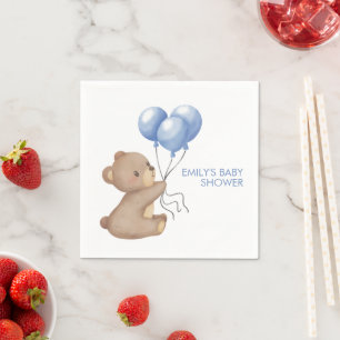 Serviette En Papier Bleu Bear Balloons Baby shower garçon
