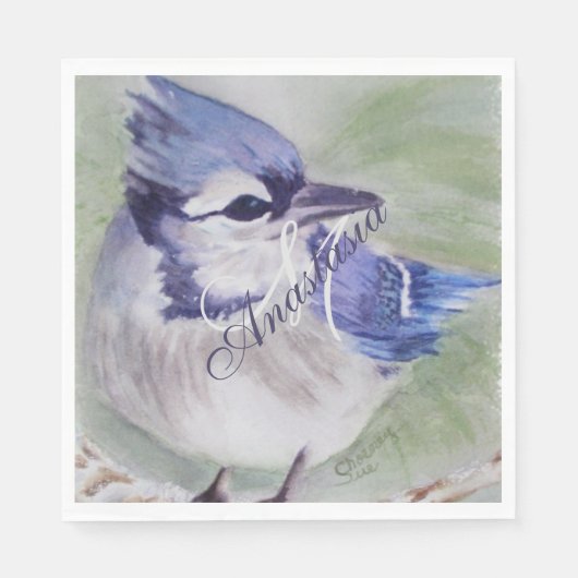 SERVIETTE EN PAPIER BLEU BIRD BOND HAPPINESS MONOGRAM PARTI (Devant)