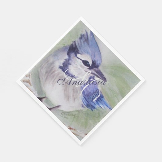 SERVIETTE EN PAPIER BLEU BIRD BOND HAPPINESS MONOGRAM PARTI (Coin)