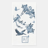 Serviette En Papier Bleu Blanc Chinoiserie Floral Élégant Monogramme (Devant)