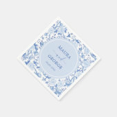 Serviette En Papier Bleu Blanc Chinoiserie Floral Mariage côtier (Coin)