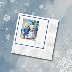 Serviette En Papier bleu blanc crochet figurine mariage couple