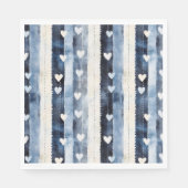Serviette En Papier Bleu Blanc Denim Coeur rayures (Devant)