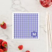 Serviette En Papier Bleu Blanc En vichy Vérifier Motif Monogramme (En situation)