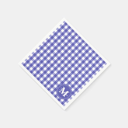 Serviette En Papier Bleu Blanc En vichy Vérifier Motif Monogramme (Coin)
