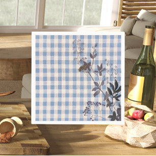 Serviette En Papier Bleu Blanc Fleur sauvage En vichy Plaid Farmhouse
