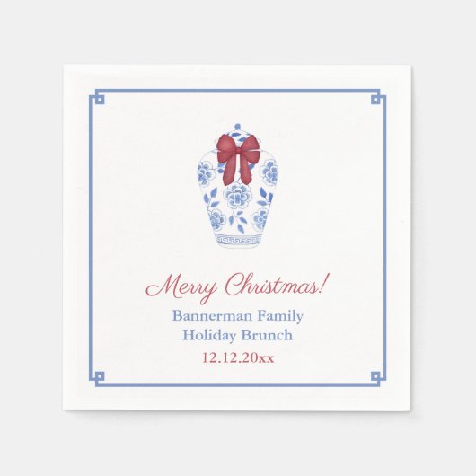 Serviette En Papier Bleu Blanc Ginger Jar Rouge Ribbon Fête (Devant)