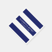 Serviette En Papier Bleu blanc Horiz Preppy Stripe #3 Monogramme (Coin)