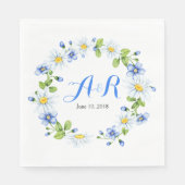 Serviette En Papier Bleu blanc Monogramme marguerite Mariage floral (Devant)