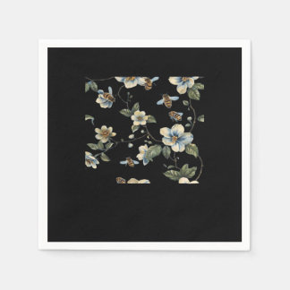 Serviette En Papier Bleu blanc motif floral - Whimsigoth sombre Aesthe