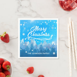 Serviette En Papier Bleu Blanc Neige Paisible Forêt Joyeux Noël