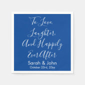Serviette En Papier Bleu Blanc Personnalisé Script Mariage Réception (Devant)