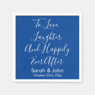 Serviette En Papier Bleu Blanc Personnalisé Script Mariage Réception