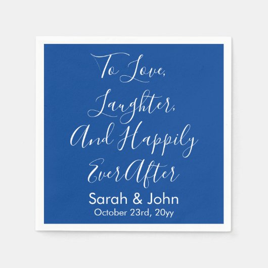 Serviette En Papier Bleu Blanc Personnalisé Script Mariage Réception (Devant)