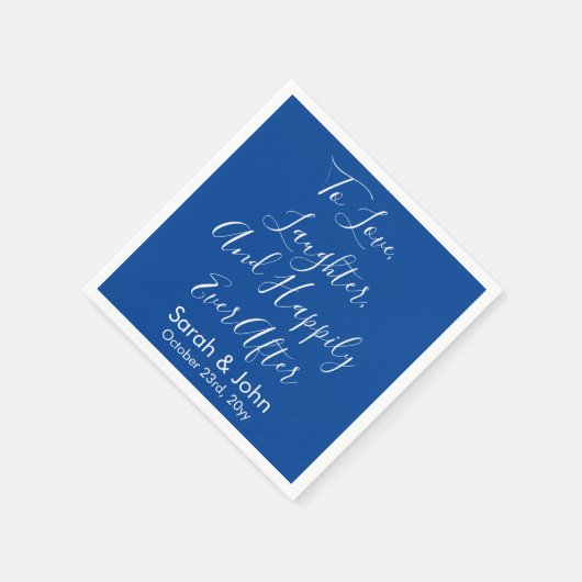 Serviette En Papier Bleu Blanc Personnalisé Script Mariage Réception (Coin)