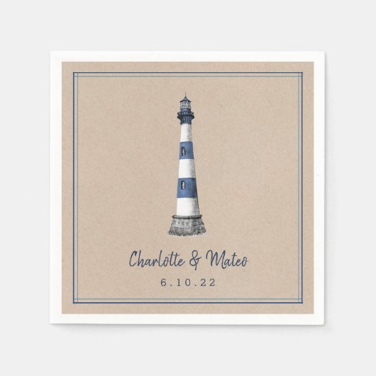 Serviette En Papier Bleu blanc phare Kraft papier Mariage Napkin (Devant)