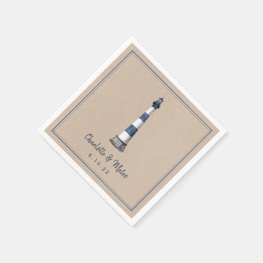 Serviette En Papier Bleu blanc phare Kraft papier Mariage Napkin (Coin)