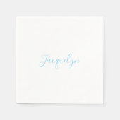 Serviette En Papier Bleu Blanc Plaine Élégant Moderne Calligraphie Nom (Devant)