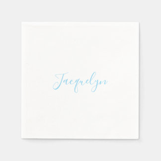 Serviette En Papier Bleu Blanc Plaine Élégant Moderne Calligraphie Nom