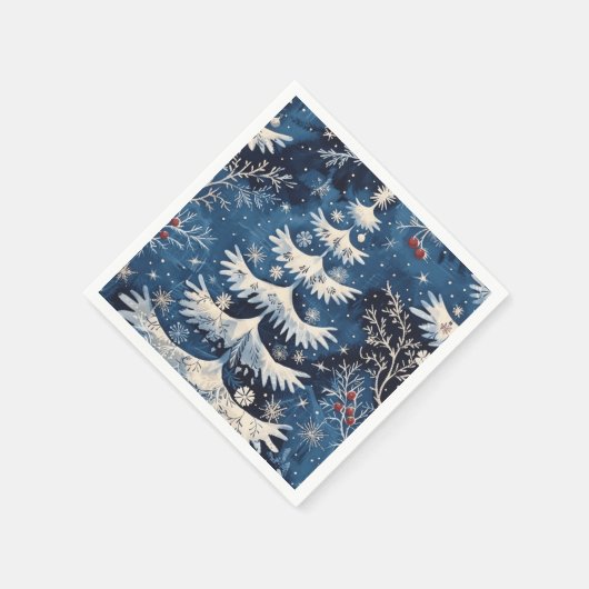 Serviette En Papier Bleu blanc sapin de Noël Holiday Naples (Coin)