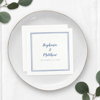 Serviette En Papier Bleu Blanc Simple Moderne Minimaliste Mariage Part