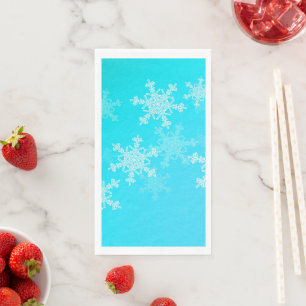 Serviette En Papier Bleu Blanc Snowflakes minimaliste Noël