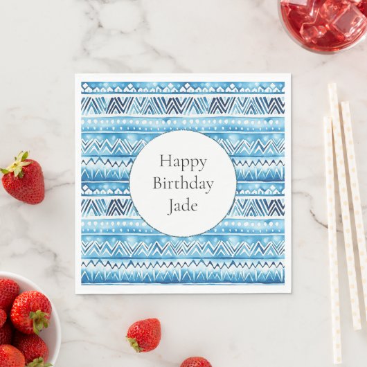Serviette En Papier Bleu Blanc Tribal Stripes Anniversaire (En situation)
