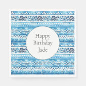 Serviette En Papier Bleu Blanc Tribal Stripes Anniversaire (Devant)