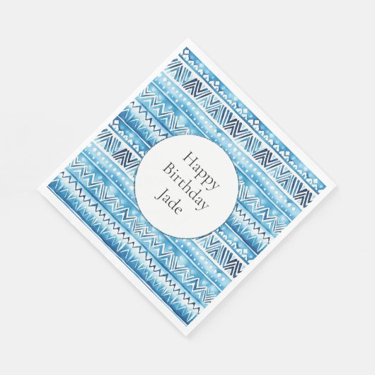 Serviette En Papier Bleu Blanc Tribal Stripes Anniversaire (Coin)