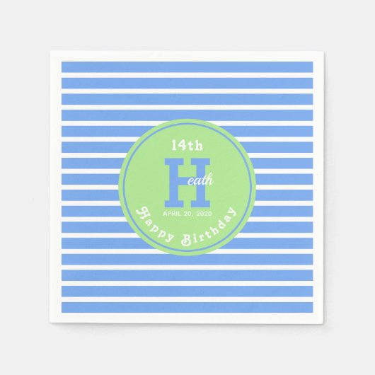 Serviette En Papier Bleu ⎮ Blanc Vert Napkin (Devant)