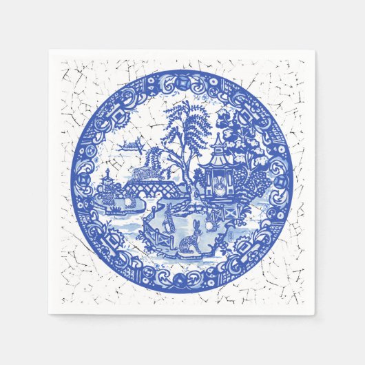Serviette En Papier Bleu Blanc Willow Rabbit Whimsical CrackLook (Devant)