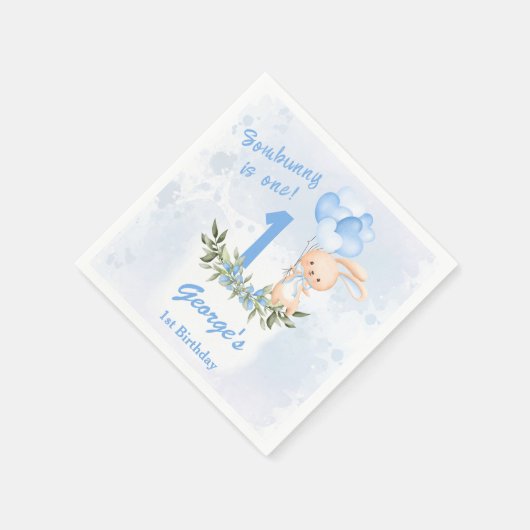 Serviette En Papier Bleu Bleu Bleu 1er anniversaire Garçon Vert Printe (Coin)