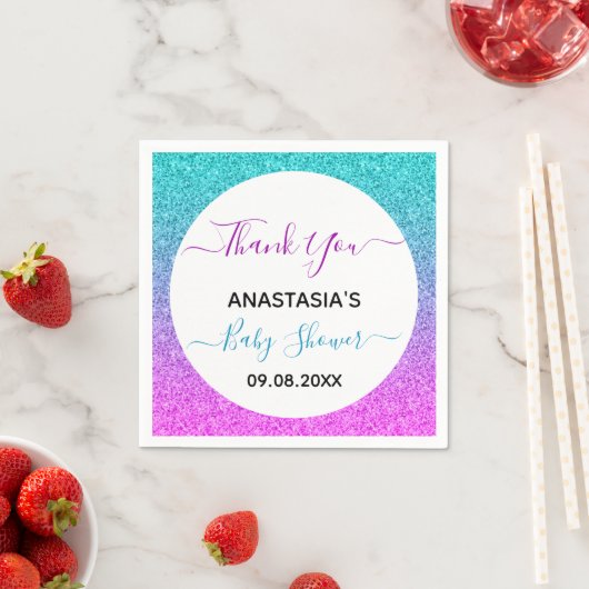 Serviette En Papier Bleu bleu clair violet Merci Baby shower (En situation)