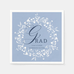 Serviette En Papier Bleu Bleu Fleur sauvage Wreath Graduation