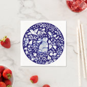 Serviette En Papier Bleu Bleu Lapin Assis Lapin Dedham Delft (En situation)
