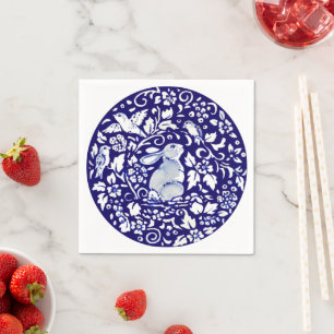 Serviette En Papier Bleu Bleu Lapin Assis Lapin Dedham Delft