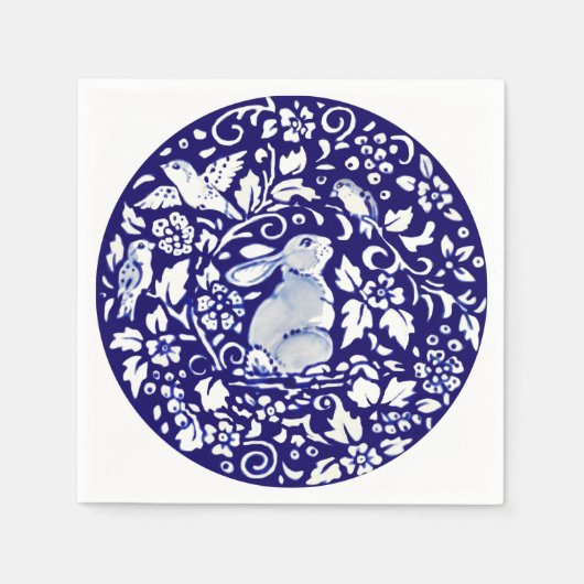 Serviette En Papier Bleu Bleu Lapin Assis Lapin Dedham Delft (Devant)