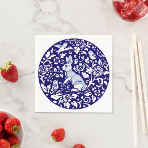 Serviette En Papier Bleu Bleu Lapin Debout Lapin Dedham Delft