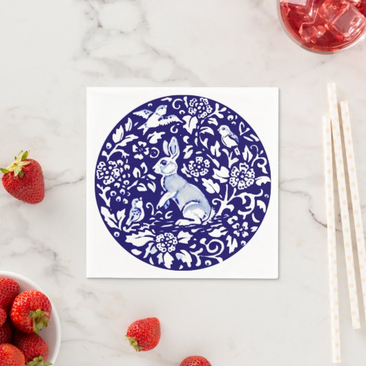 Serviette En Papier Bleu Bleu Lapin Debout Lapin Dedham Delft (En situation)