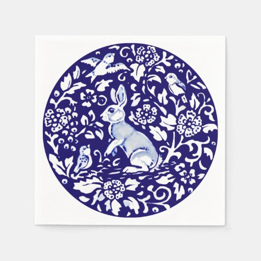Serviette En Papier Bleu Bleu Lapin Debout Lapin Dedham Delft (Devant)