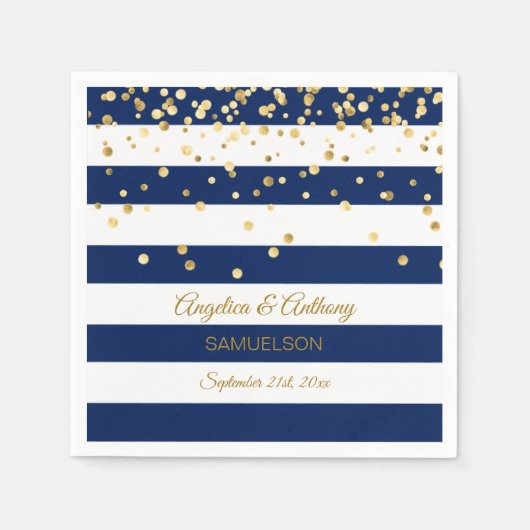 Serviette En Papier Bleu bleu marine Mariage or Anniversaire (Devant)