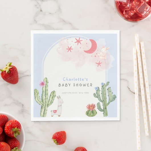 Serviette En Papier Bleu Boho Arch Cactus Jouets Baby shower garçon (En situation)