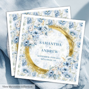 Serviette En Papier Bleu Boho Dusty Éclats Mariage Nap