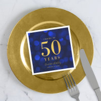 Bleu Bokeh Faux Gold Cheers à 50 ans Anniversaire