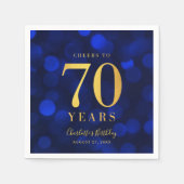Serviette En Papier Bleu Bokeh Faux Gold Cheers à 70 ans Anniversaire (Devant)