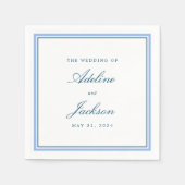 Serviette En Papier Bleu Bordure classique Mariage traditionnel servie (Devant)