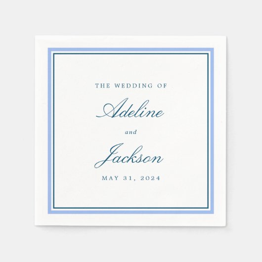Serviette En Papier Bleu Bordure classique Mariage traditionnel servie (Devant)