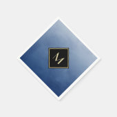 Serviette En Papier Bleu Brossé Élégant Avec Monogramme Or Simple (Coin)